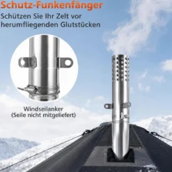 Zeltofen Tragbar Holzofen mit 7 Rauchrohren und Funkenfänger Campingofen aus Edelstahl