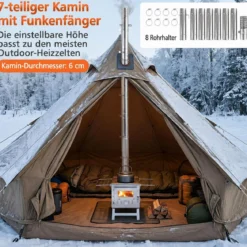 Zeltofen Tragbar Holzofen mit 7 Rauchrohren und Funkenfänger Campingofen aus Edelstahl