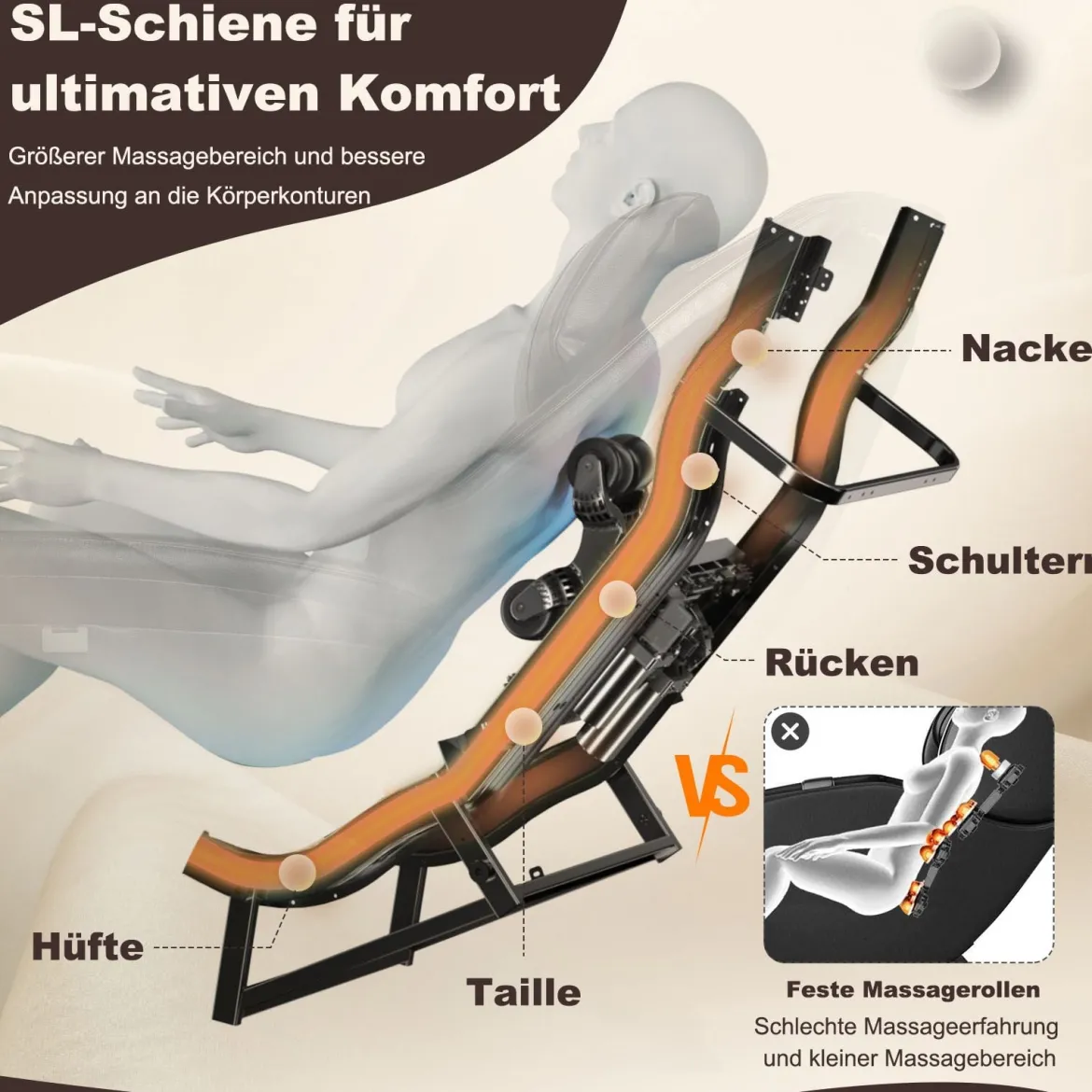 Zero Gravity SL Spur Massagestuhl Liegestuhl mit Ganzkörpermassage Rückenheizung Braun