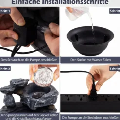 Zimmerbrunnen Wasserfall Tischbrunnen mit Steineffekt Farbigem LED-Licht & Leiser Pumpe