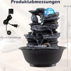 Zimmerbrunnen Wasserfall Tischbrunnen mit Steineffekt Farbigem LED-Licht & Leiser Pumpe