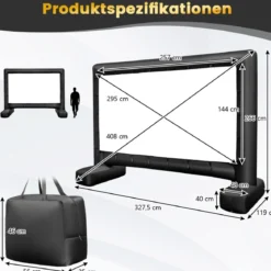 116 Zoll Aufblasbare Beamer Leinwand mit Gebläse & Erdspieße 16:9 4K HD Doppelseitige Projektionsleinwand
