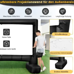 116 Zoll Aufblasbare Beamer Leinwand mit Gebläse & Erdspieße 16:9 4K HD Doppelseitige Projektionsleinwand