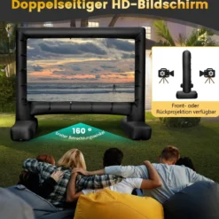 116 Zoll Aufblasbare Beamer Leinwand mit Gebläse & Erdspieße 16:9 4K HD Doppelseitige Projektionsleinwand