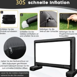 143 Zoll Aufblasbare Beamer Leinwand mit Gebläse & Erdspieße 16:9 4K HD Doppelseitige Projektionsleinwand