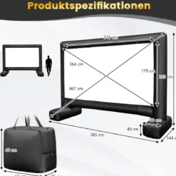 143 Zoll Aufblasbare Beamer Leinwand mit Gebläse & Erdspieße 16:9 4K HD Doppelseitige Projektionsleinwand