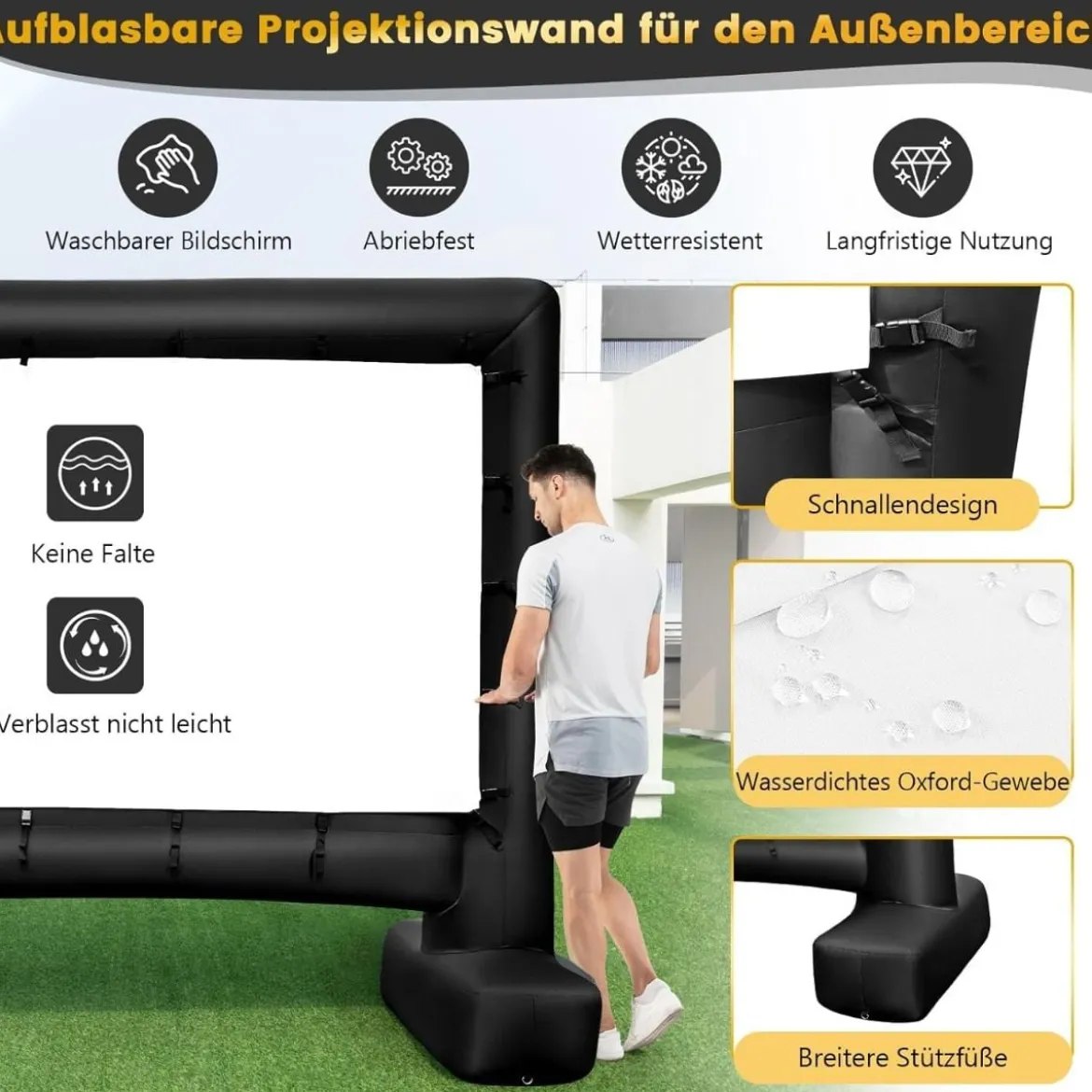 147 Zoll Aufblasbare Beamer Leinwand mit Gebläse & Erdspieße 16:9 4K HD Doppelseitige Projektionsleinwand