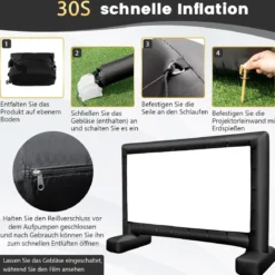 147 Zoll Aufblasbare Beamer Leinwand mit Gebläse & Erdspieße 16:9 4K HD Doppelseitige Projektionsleinwand