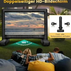 147 Zoll Aufblasbare Beamer Leinwand mit Gebläse & Erdspieße 16:9 4K HD Doppelseitige Projektionsleinwand