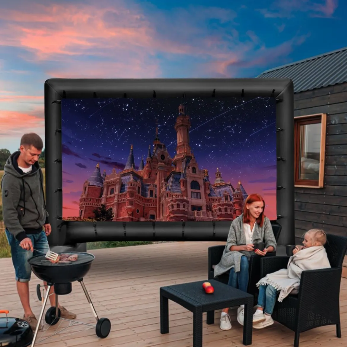 147 Zoll Aufblasbare Beamer Leinwand mit Gebläse & Erdspieße 16:9 4K HD Doppelseitige Projektionsleinwand