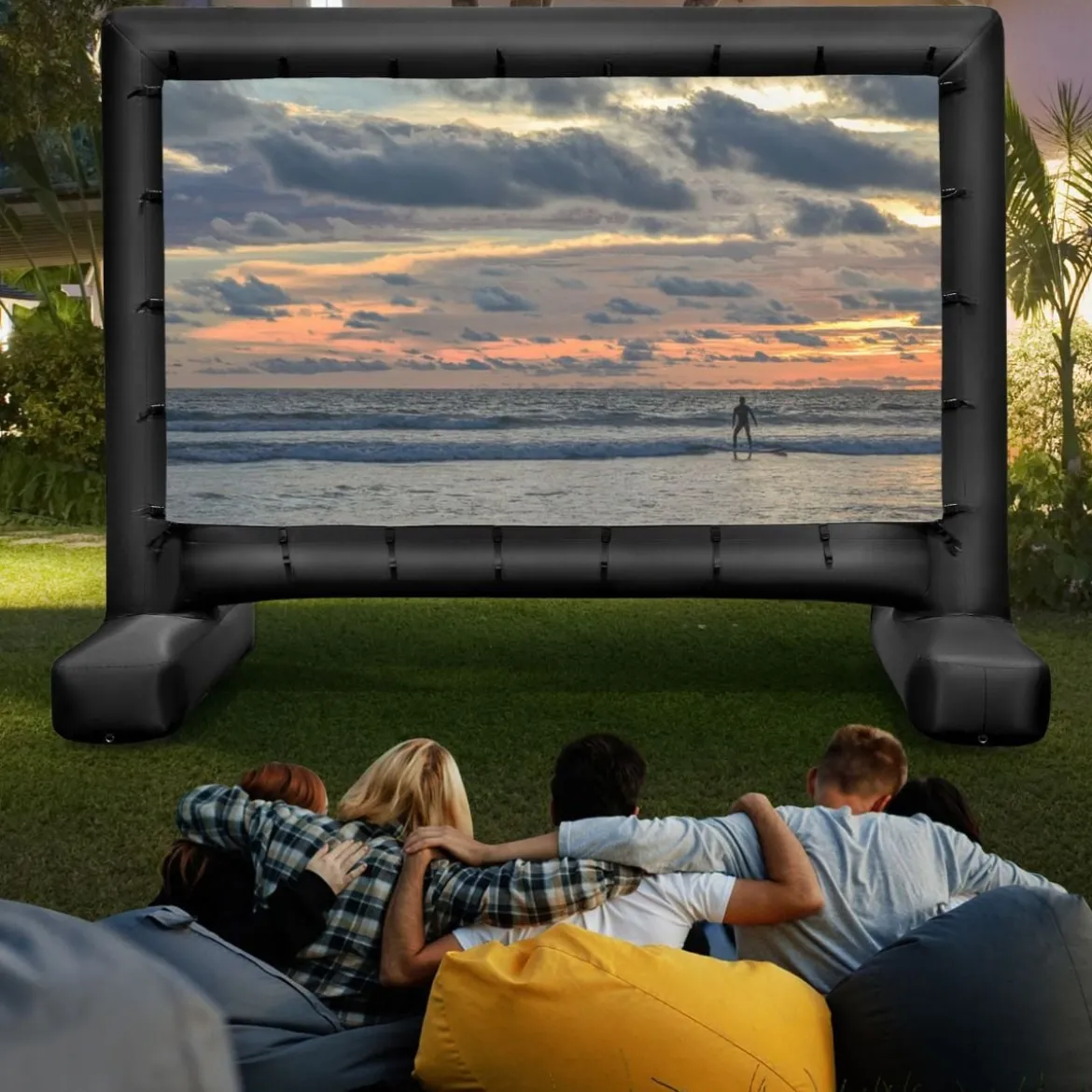 147 Zoll Aufblasbare Beamer Leinwand mit Gebläse & Erdspieße 16:9 4K HD Doppelseitige Projektionsleinwand
