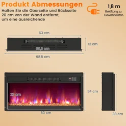 26 Zoll Elektrischer Kamin-Einsatz mit Fernbedienung & Einstellbare Flammenfarbe Kaminheizung