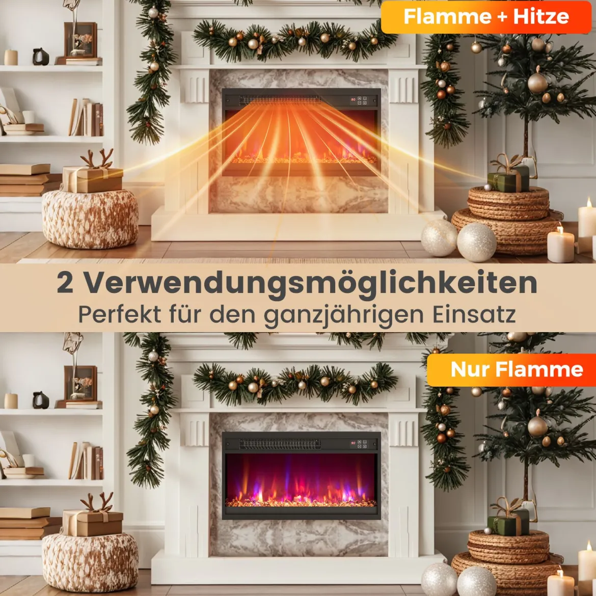 23 Zoll Elektrischer Kamin-Einsatz mit Fernbedienung & Einstellbare Flammenfarbe Kaminheizung