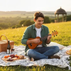 21 Zoll Ukulele Mahagoni Holz Ukulelen-Set mit Tragetasche Plektrum verstellbarem Gurt Natur