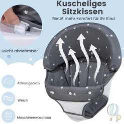 Zusammenklappbarer Lauflernwagen mit Rädern 3-stufig Höhenverstellbar & Abnehmbares Weiches Sitzkissen Grau