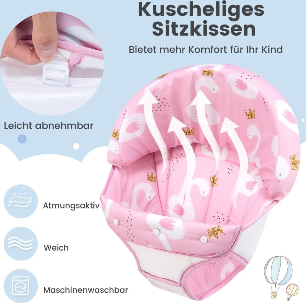Zusammenklappbarer Lauflernwagen mit Rädern 3-stufig Höhenverstellbar & Abnehmbares Weiches Sitzkissen Rosa