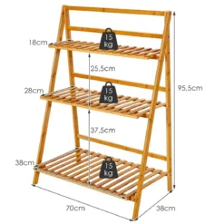 Zusammenklappbarer Pflanzenständer aus Bambus 3-Stufiges Leiterregal 70 x 38 x 95,5 cm Natur