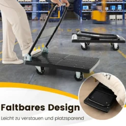 Zusammenklappbarer Plattformwagen mit 200 kg Tragfähigkeit & 360° drehbaren Rädern für einfache Lagerung Schwarz