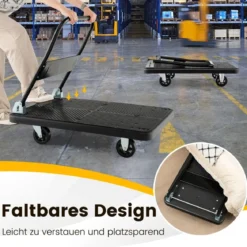 Zusammenklappbarer Plattformwagen mit 350 kg Tragfähigkeit & 360° drehbaren Rädern für einfache Lagerung Schwarz