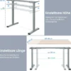 Zweimotoriges Tischgestell Stehpultgestell Pultgestell höhenverstellbar 109-151 x 59 x 70-120 cm Grau