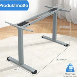 Zweimotoriges Tischgestell Stehpultgestell Pultgestell höhenverstellbar 109-151 x 59 x 70-120 cm Grau