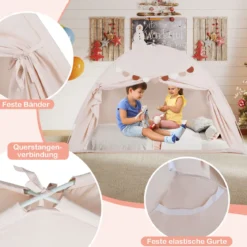 Zwillingsbett-Zelt für Kinder faltbares & tragbares Baldachinzelt für Etagenbett mit 2 Fenstern Beige