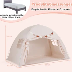 Zwillingsbett-Zelt für Kinder faltbares & tragbares Baldachinzelt für Etagenbett mit 2 Fenstern Beige