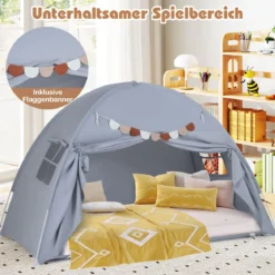 Zwillingsbett-Zelt für Kinder faltbares & tragbares Baldachinzelt für Etagenbett mit 2 Fenstern Grau