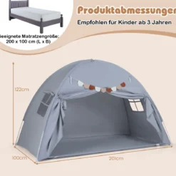 Zwillingsbett-Zelt für Kinder faltbares & tragbares Baldachinzelt für Etagenbett mit 2 Fenstern Grau