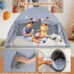 Zwillingsbett-Zelt für Kinder faltbares & tragbares Baldachinzelt für Etagenbett mit 2 Fenstern Grau